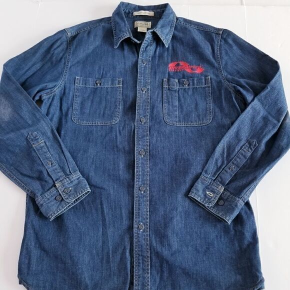 ll bean denin work shirt long sleeve sz medium slightly fitted button up - Picture 1 of 8